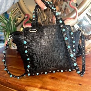 Valentino grain leather mini Rockstud bag turquoise studs.   ROCK STUD
